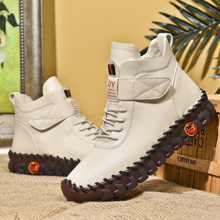 Women's High-Top Velcro Cotton Boots – Casual Flat Heel Ankle Boots