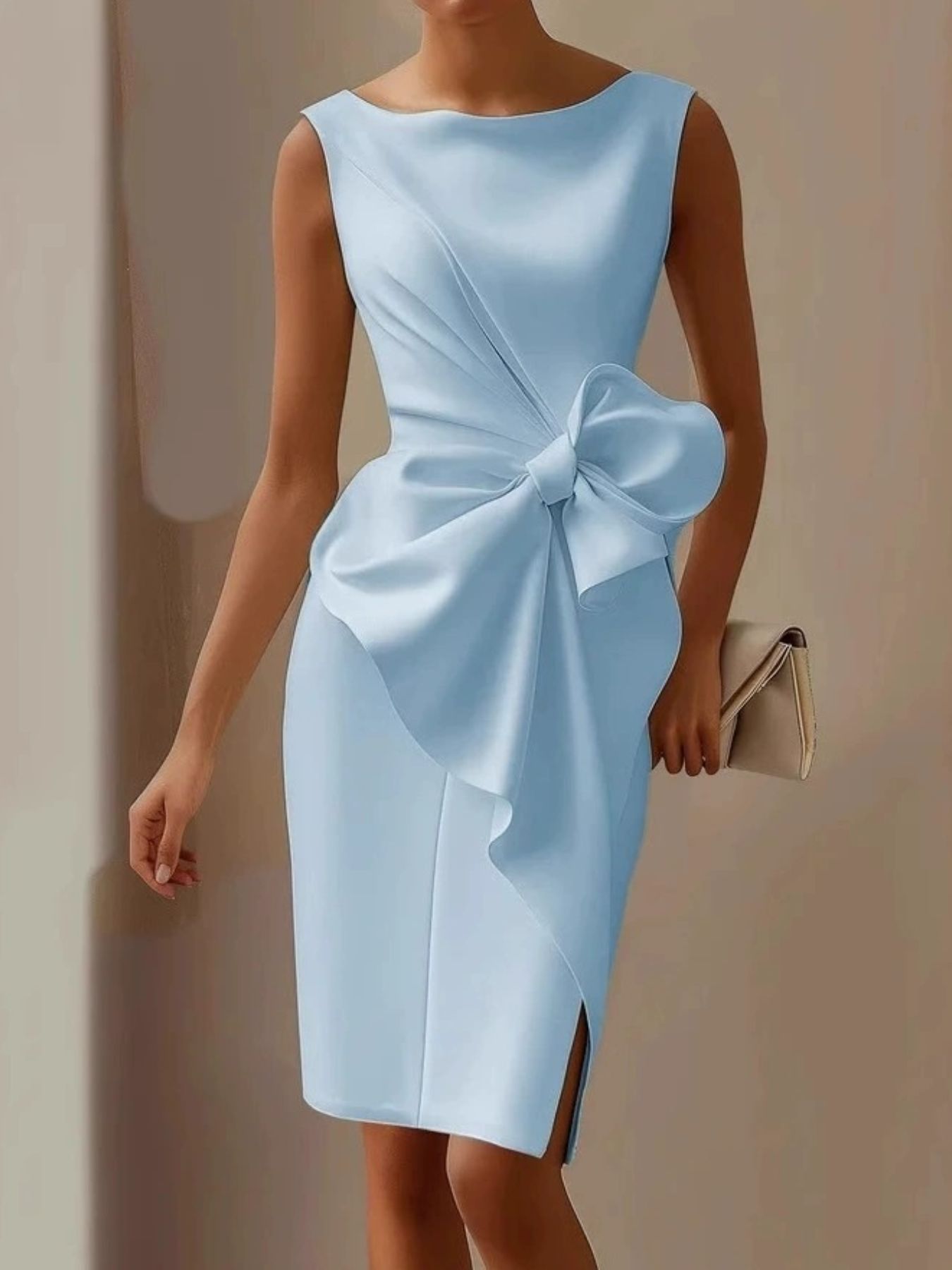 Full Size Bowknot Front Sleeveless Dress Plus Size
