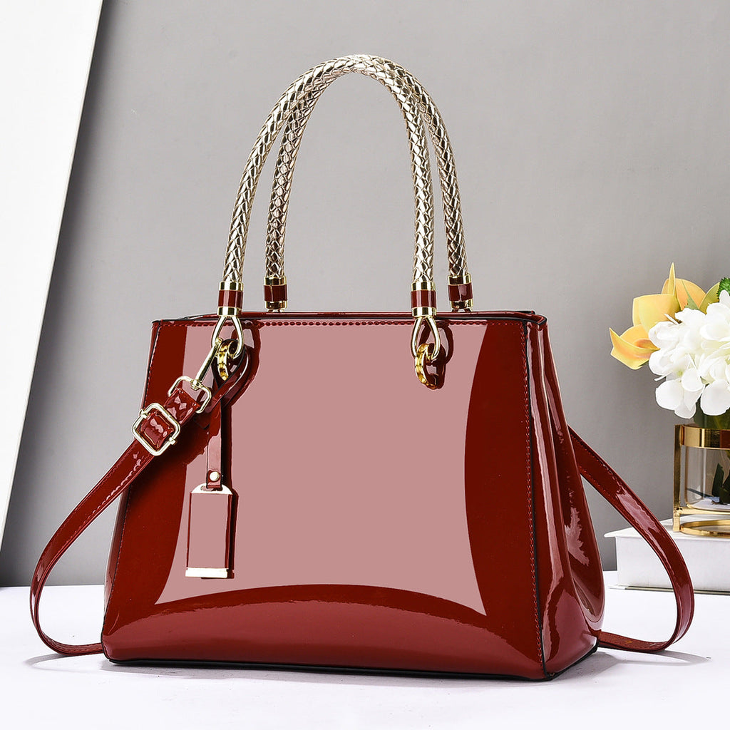 Fashionable Patent Leather Glossy Handbag Large-Capacity Casual Shoulder Crossbody Bag