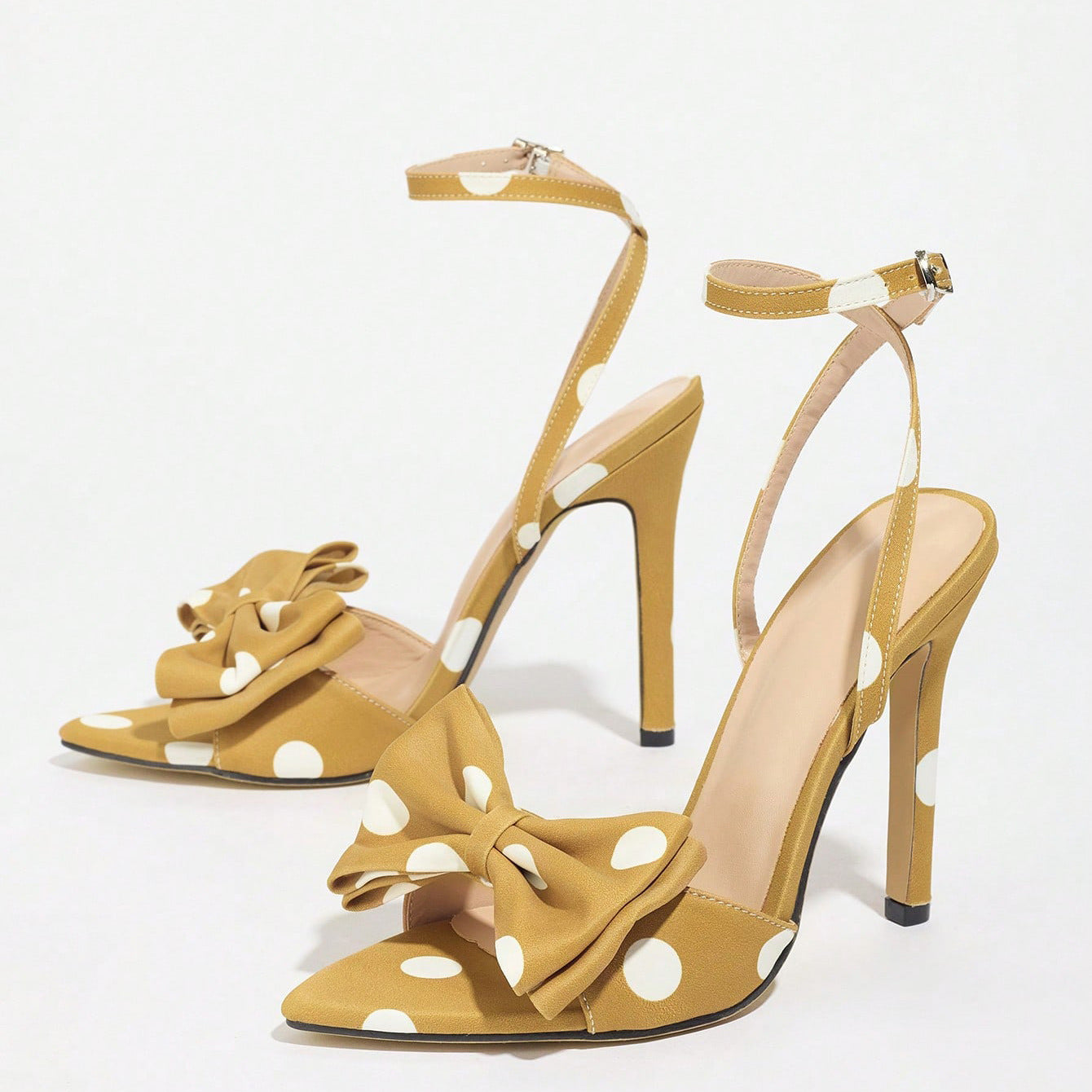 Elegant Silk Polka-Dot Pointed-Toe High Heels with Bow Detail | Women's Extra-High Heel Pumps