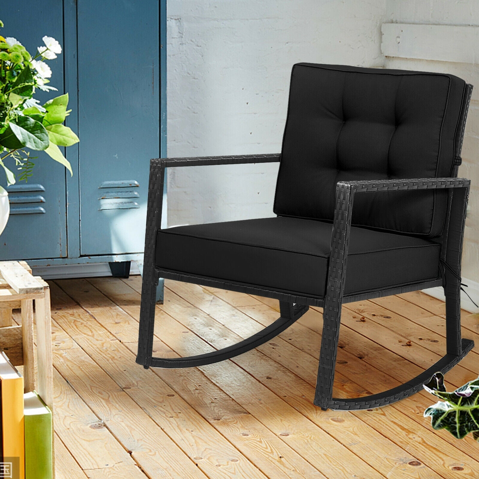 Patio Rattan Rocker Outdoor Glider Rocking Chair Cushion Lawn