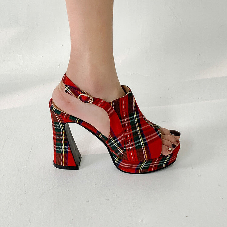 Women's Peep Toe Platform Heels - Thick Sole High Heel Sandals with Buckle Closure
