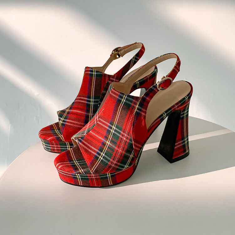 Women's Peep Toe Platform Heels - Thick Sole High Heel Sandals with Buckle Closure